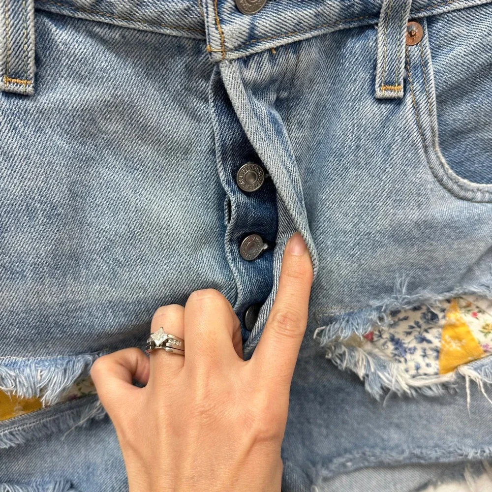 Levi's Premium 501 Button Fly Upcycled Quilt Patch‎ Jean Short in Fault Line 29